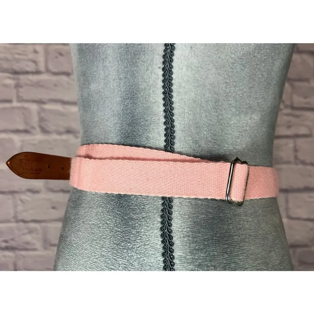 Y2K Preppy Style Polo Ralph Lauren Pink Canvas and Leather Adjustable Belt